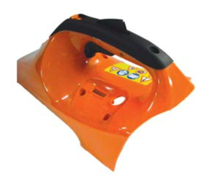 Orange and black starter part on a white background