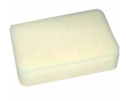 Rectangular white foam filter on a white background